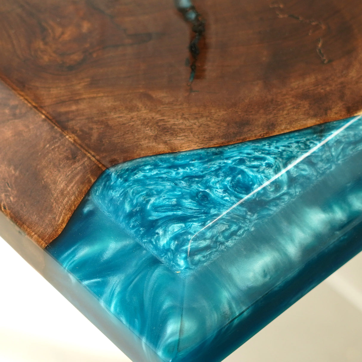 Elite Black Walnut Dining Table with Glazed Blue Epoxy Resin ECT-79