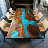 Elite Black Walnut Dining Table with Glazed Blue Epoxy Resin ECT-79