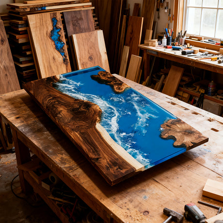 Elite Walnut Blue Epoxy River Rectangular Resin Dining Table – ECT-268