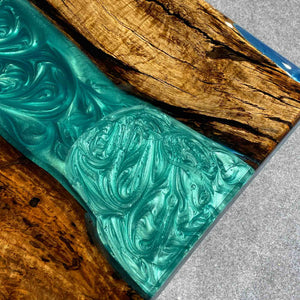 Elite Straight - Edge Golden Camphor Dining Table with Gradient Blue Resin Inlay 90.16''L×48.03''W, EIT-21