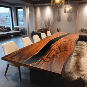 Elite Live - Edge Black Walnut Dining Table with Black Resin Inlay 144‘’L×42''W, EIT-11