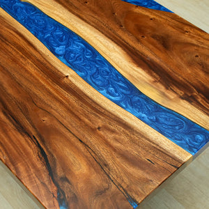 Elite Straight - Edge Walnut Dining Table with Irregular Blue Resin 72.05''L×36.22''W, EIT-35