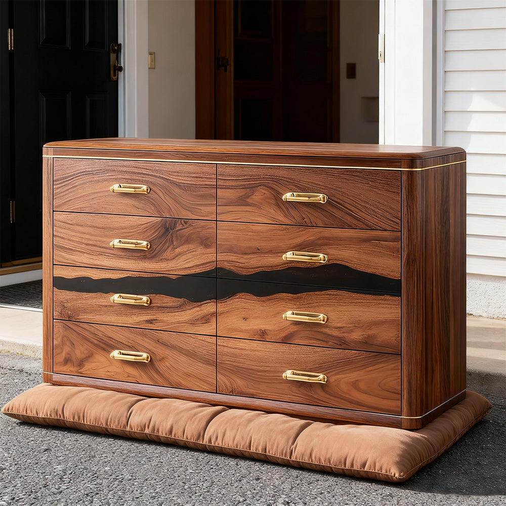Elite Walnut Black Resin Gold-Accent 8-Drawer Dresser ECD-04