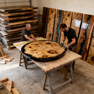 Elite Poplar Black Epoxy Round Resin Dining Table – Natural Wood Statement Table ECT-272