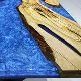 Elite Natural Straight - Edge Olive Wood with Blue River Epoxy Resin Dining Table ECT-216