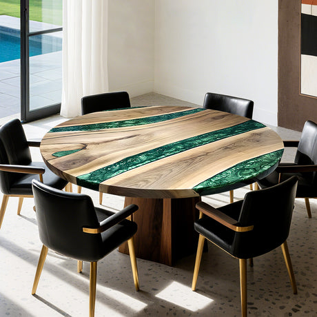 Elite Walnut Wood with Green Resin Round Coffee Table ECT-207