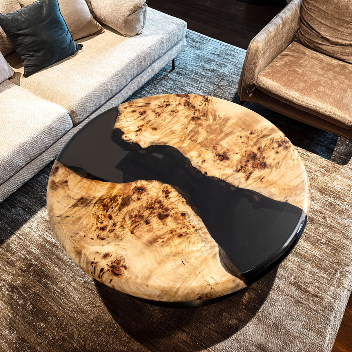 Elite Artistic Poplar Wood & Black Transparent Epoxy Resin Coffee Round Table ECT-173
