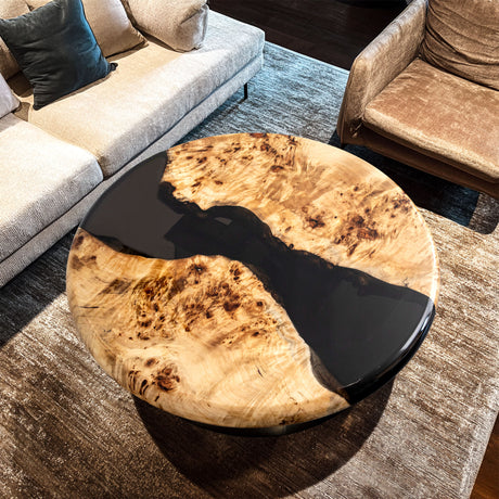Elite Artistic Poplar Wood & Black Transparent Epoxy Resin Coffee Round Table ECT-173