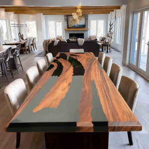 Elite Bevel - Edge Walnut Dining Table with Irregular Black Resin 72.05''L×30.31''W, EIT-36