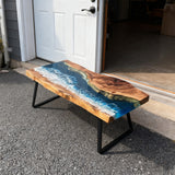 Elite Walnut Blue Ocean Wave Epoxy Rectangular Coffee Table ECT-261