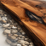 Elite Oval Black Walnut Dining Table with Stream - Stone Resin Inlay ECT-248