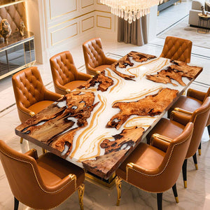 Elite Cunninghamia Wood Dining Table with Milk White Epoxy Resin  ECT-176