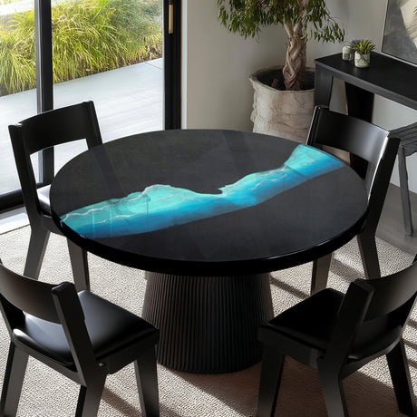 Elite Transparent Blue River & Black Epoxy Resin Round Coffee Table ECT-187