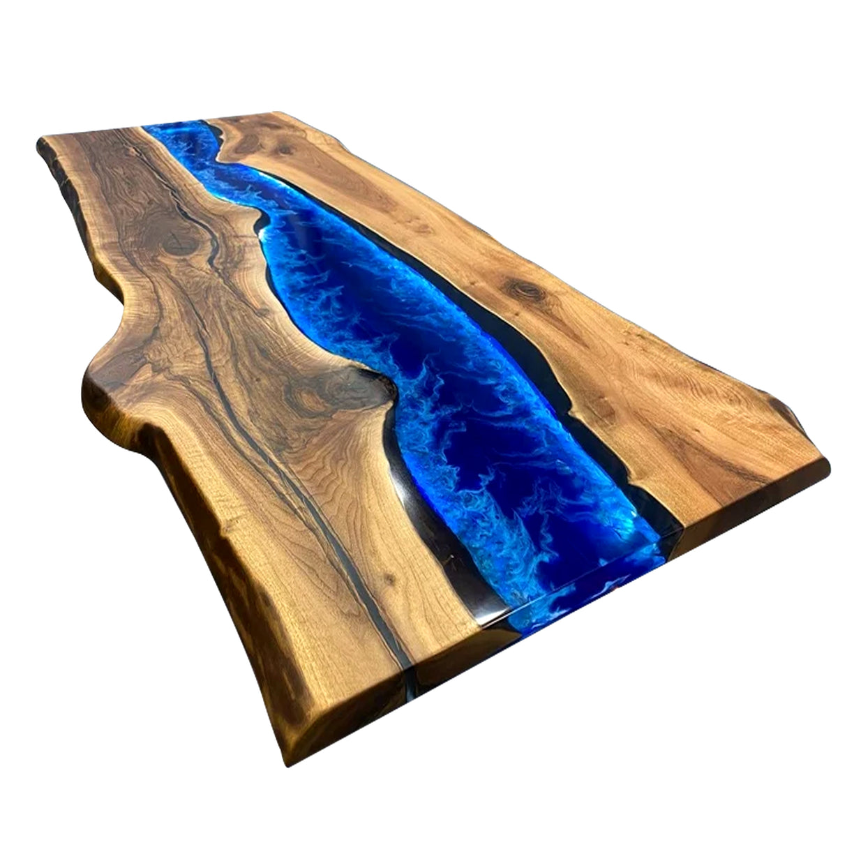 Elite Walnut Wood Blue Epoxy Resin River Dining Table with LED Light ECT-215