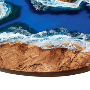 Elite Oval Golden Camphor Wood Dining Table with Majestic Ocean - Wave Resin Inlay ECT-247
