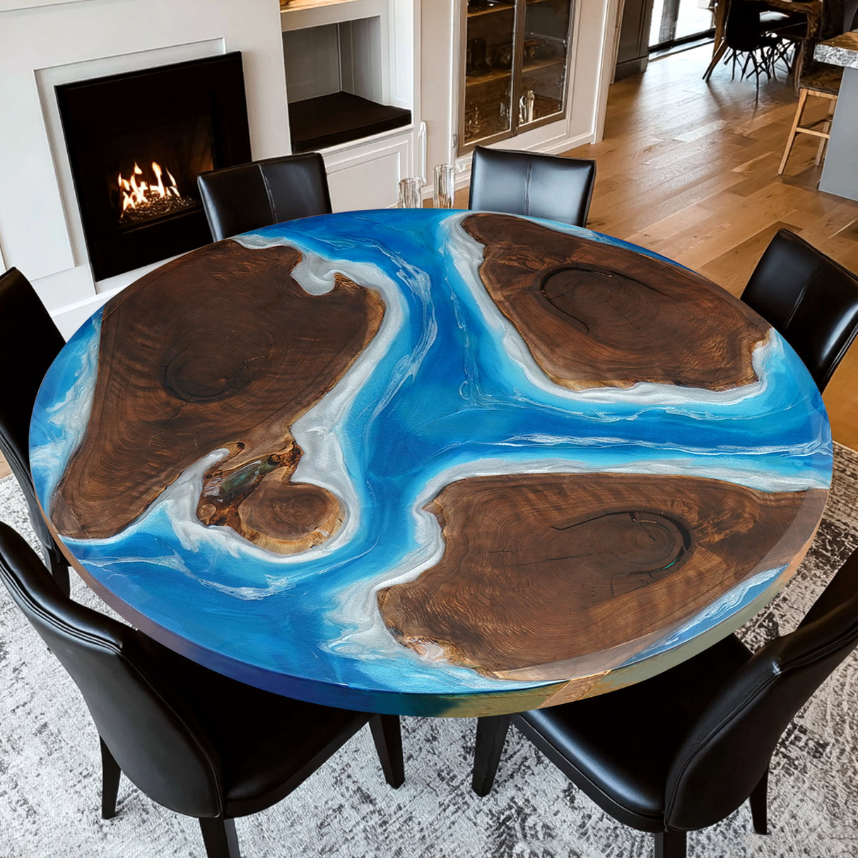 Elite Custom Round Black Walnut and Blue Resin Round Table ECT-81