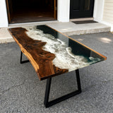 Elite Walnut Deep Green Ocean Epoxy Rectangular Dining Table ECT-262