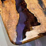 Elite Curved - Edge Olive Wood Dining Table with Purple Resin Inlay ECT - 234