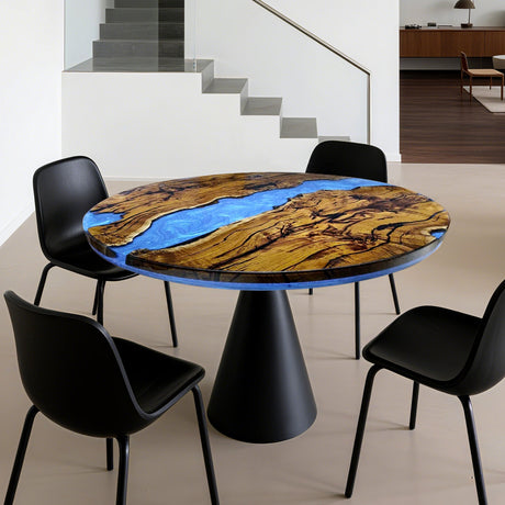 Elite Custom Olive Wood Coffee Table with Blue Epoxy River Design  ECT-11