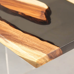 Elite Straight - Edge Walnut Dining Table with Semi - Transparent Black Resin 108"L×42"W, EIT-14