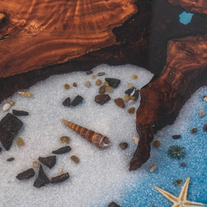 Elite 47.05" Diameter Round Walnut Table with Ocean - themed Resin Inlay EIT-39