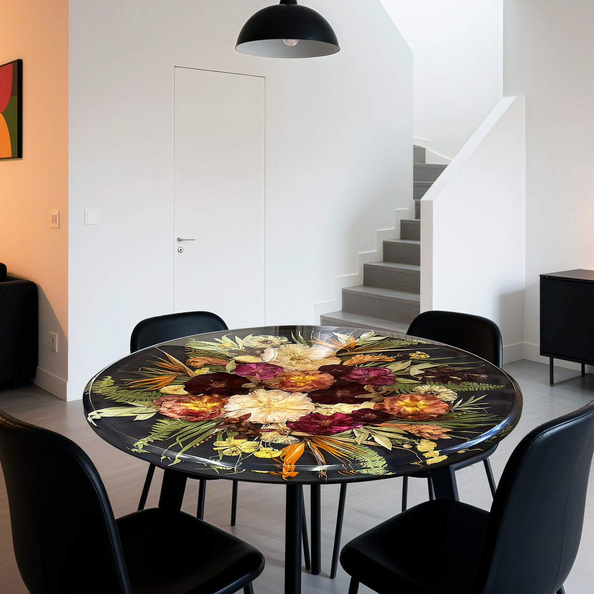 Elite Black Resin Coffee Round Table with Embeded Dried Flower  ECT-201