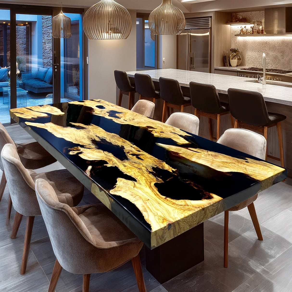 Elite Olive Wood & Black Epoxy Resin Conference & Dining Table ECT-209