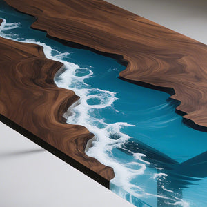 Elite Straight - Edge Black Walnut Dining Table with Ocean - Style Blue Resin Inlay ECT-238