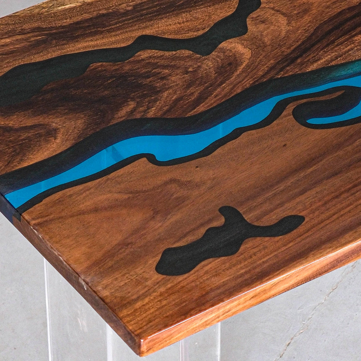 Elite Black Walnut Wood River Table with Blue and Black Epoxy Resin Inlay ECT-185