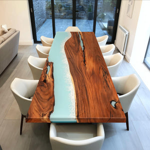 Elite Straight - Edge Walnut Dining Table with Blue Resin Wave 72‘’L×48''W, EIT-12