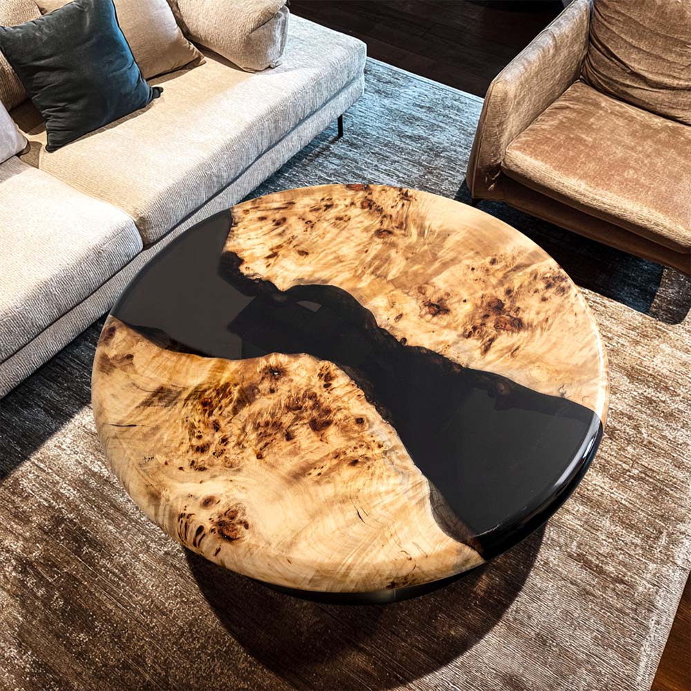 Elite Artistic Poplar Wood & Black Transparent Epoxy Resin Coffee Round Table ECT-173