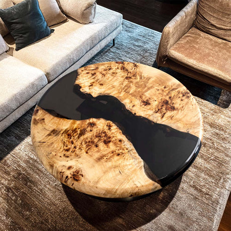 Elite Artistic Poplar Wood & Black Transparent Epoxy Resin Coffee Round Table ECT-173