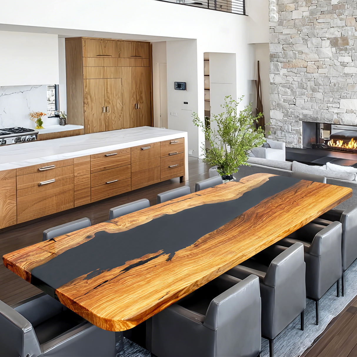 Elite Custom Modern Black Epoxy Inlaid Olive Wood Dining & Conference Table ECT-95