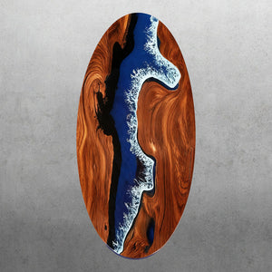 Elite Oval Black Walnut Dining Table with Azure Wave Resin Inlay ECT-249
