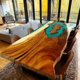 Elite Walnut Wood with Transparent Lake Green Epoxy Resin Dining Table ECT-177