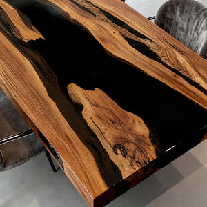 Elite Live - Edge Olive Wood Dining Table with Sleek Black Resin Inlay ECT-242