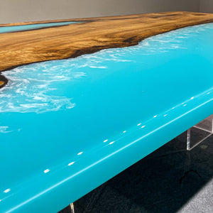 Elite Straight - Edge Golden Camphor Dining Table with Blue Wave Resin 80"L×47"W EIT-18