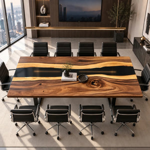 Custom Walnut Black Epoxy Resin Conference Table | ECT-406