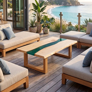 Custom Ash Green Epoxy Resin Patio Coffee Table | ECT-422