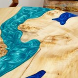 Elite Custom Poplar Wood and Blue-Green Resin Round Table ECT-82