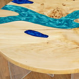 Elite Custom Poplar Wood and Blue-Green Resin Round Table ECT-82