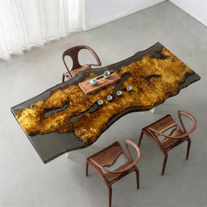 Elite Live Edge Golden Camphor Black Epoxy Resin Table ECT-221