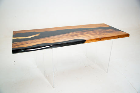 Elite Custom Olive Wood Conference Table with Glossy Black Epoxy Resin ECT-74