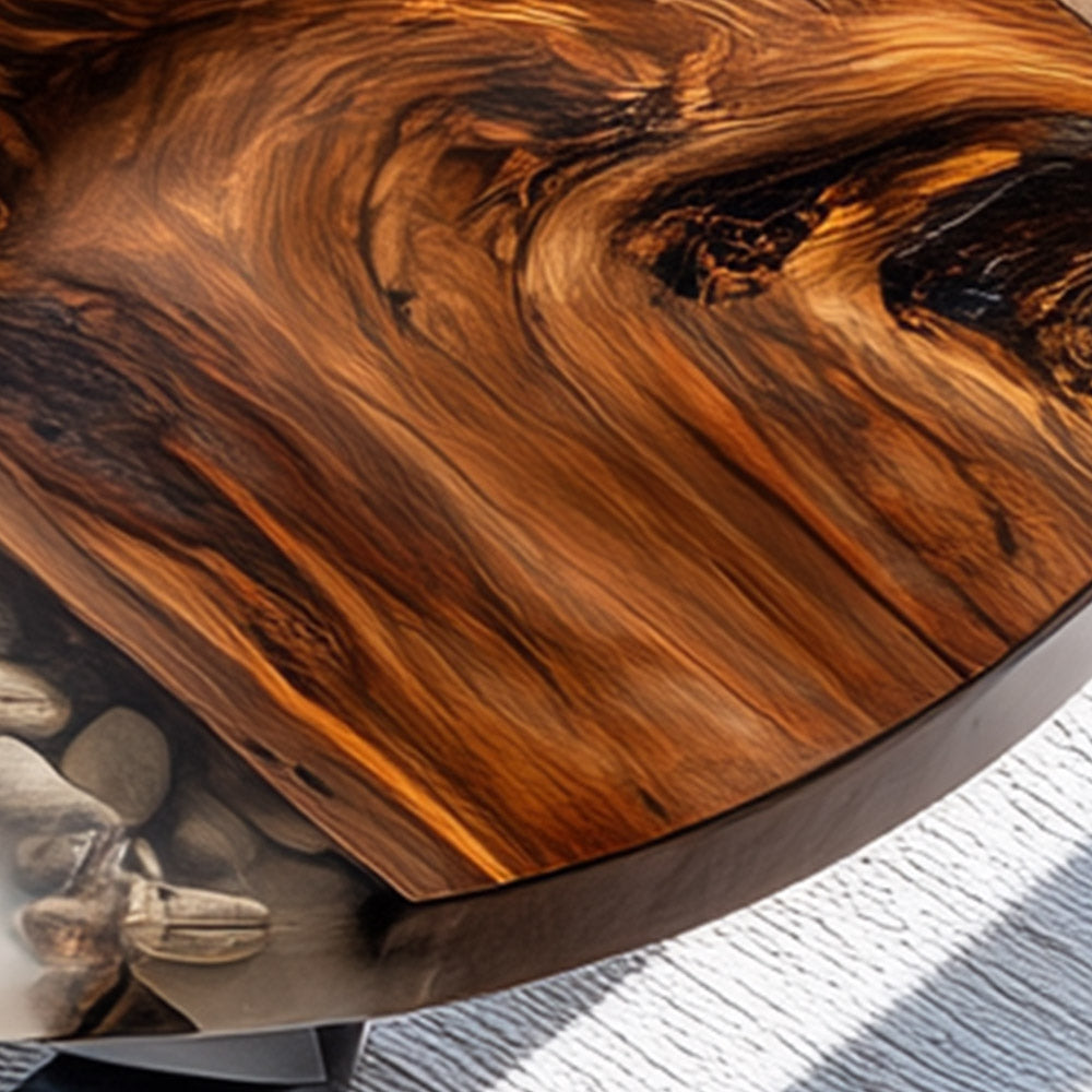 Elite Oval Black Walnut Dining Table with Stream - Stone Resin Inlay ECT-248