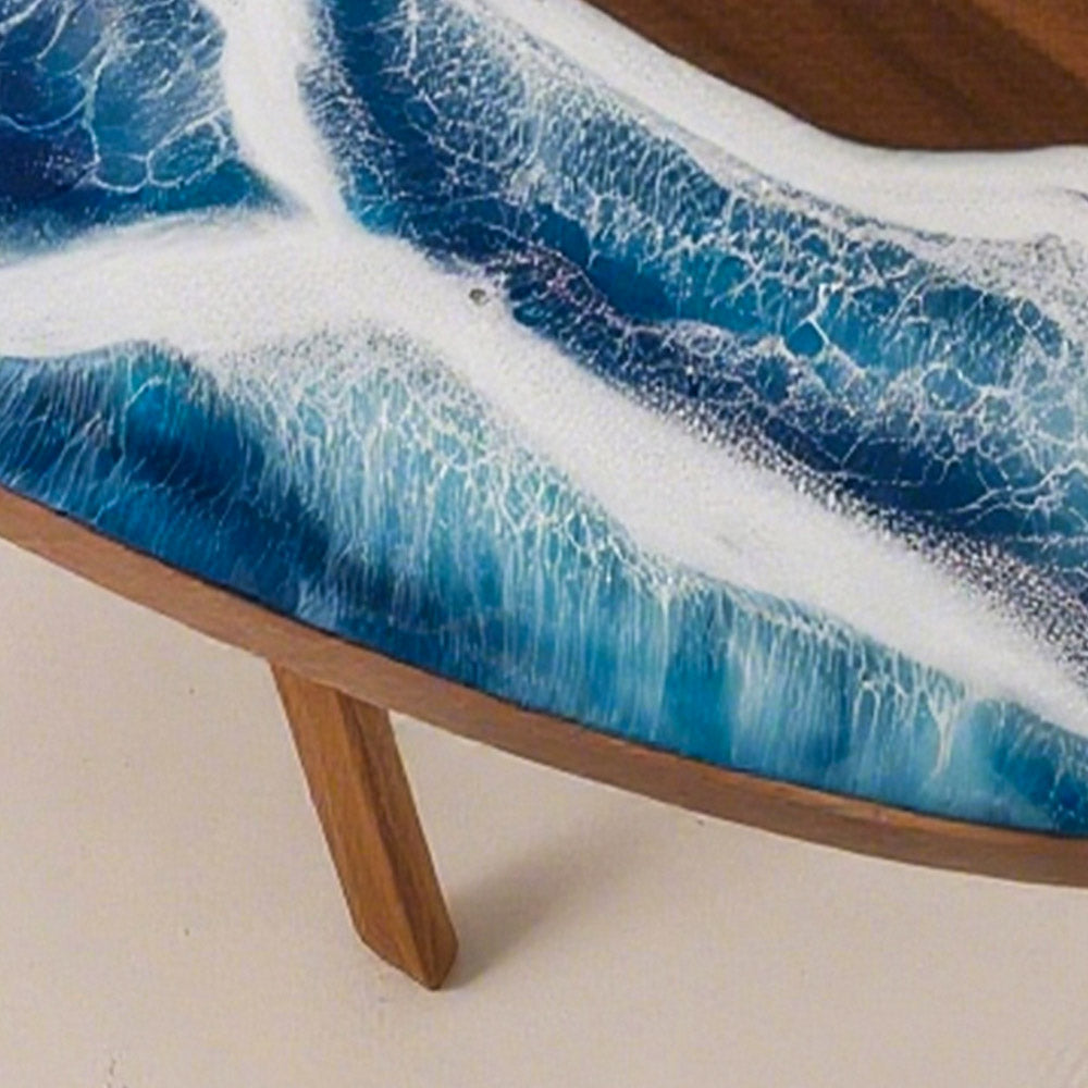 Elite Oval Black Walnut Dining Table with Ocean - Wave Blue Resin Inlay ECT-246