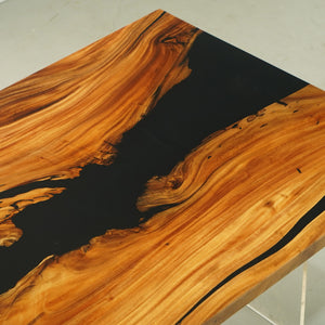 Elite Straight - Edge Walnut Dining Table with Pure Black Resin Inlay 96.06‘’L×48.03''W, EIT-03