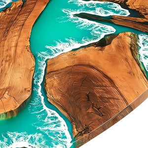 Elite Oval - Shaped Olive Wood Dining Table with Turquoise Ocean - Wave Resin Inlay ECT-136