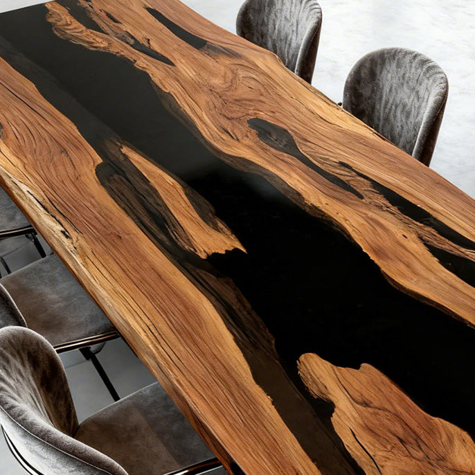 Elite Live - Edge Walnut Dining Table with Sleek Black Resin Inlay ECT-242