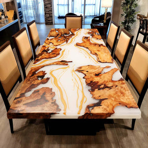 Elite Cunninghamia Wood Dining Table with Milk White Epoxy Resin  ECT-176