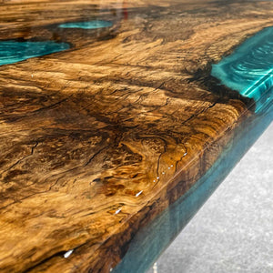 Elite Straight - Edge Golden Camphor Dining Table with Gradient Blue Resin Inlay 90.16''L×48.03''W, EIT-21